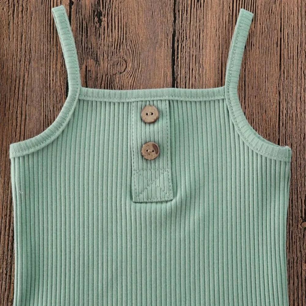 Baby Girl Boy Ribbed 2Pcs Set Sage Green Bodysuit & Ruffle Bloomer Outfit 12-18M